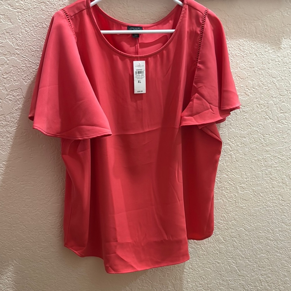 Ann Taylor Coral Flutter Sleeve Boxy Blouse